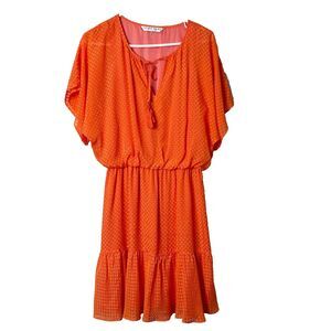 Trina Turk Womens Mahalo Tiered Mini Dress Medium Orange Silk Blend Long Sleeve